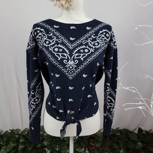 Lucky Brand Sweater Bandana Intarsia Paisley Tie Front Women's [SIZE SMALL]